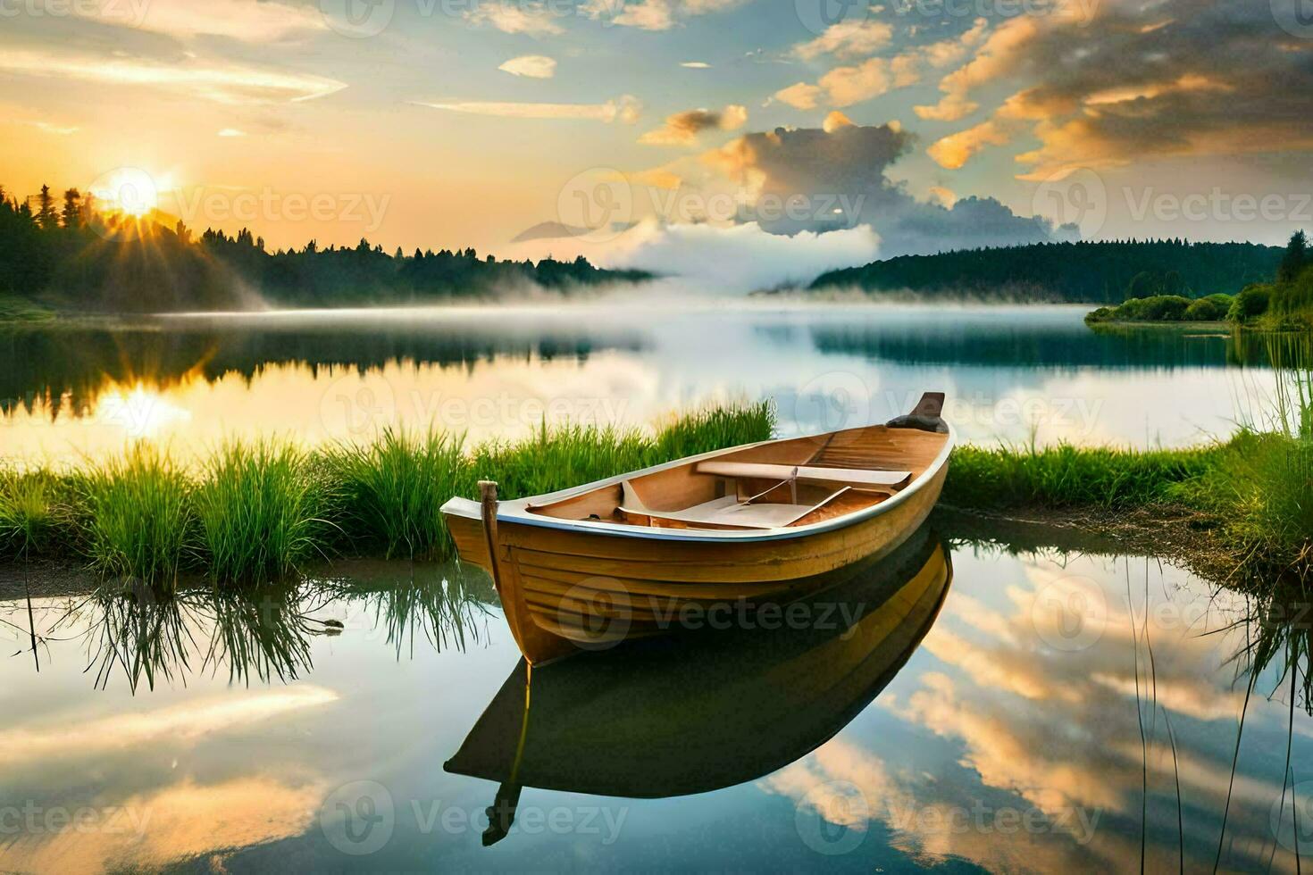 the boat on the lake. AI-Generated photo