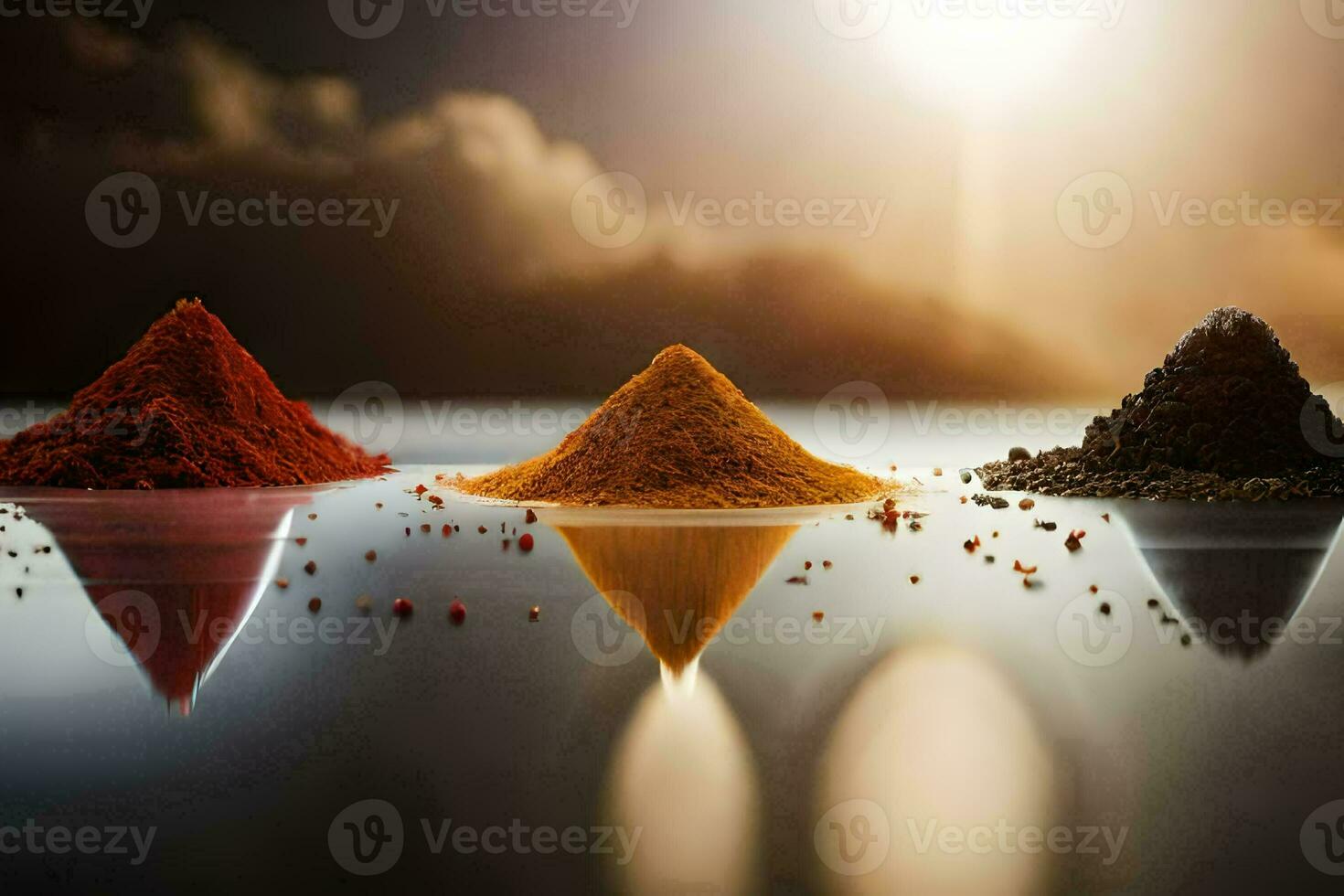 three different types of spices are shown in a row. AI-Generated photo