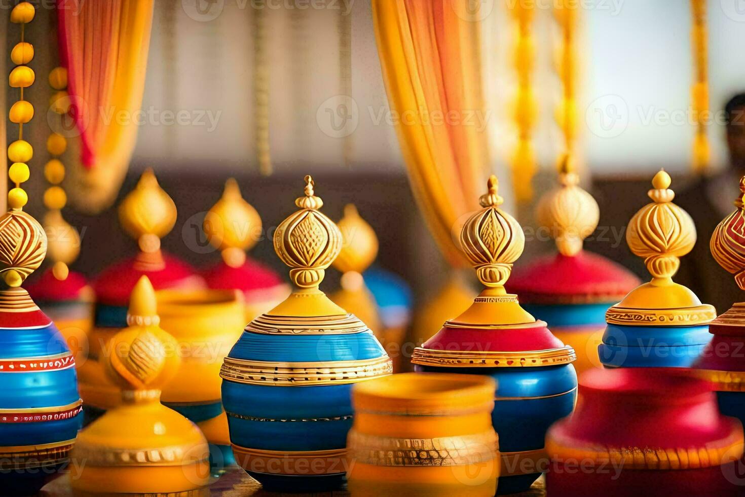 colorful vases with decorative designs on them. AI-Generated photo