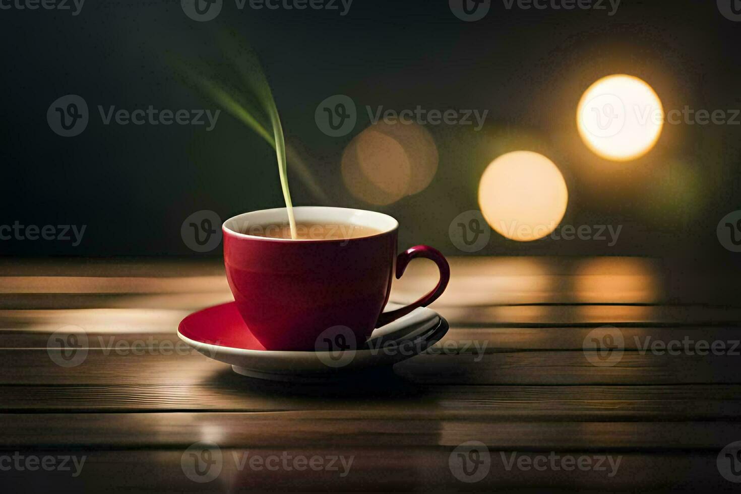 a cup of tea on a wooden table. AI-Generated photo