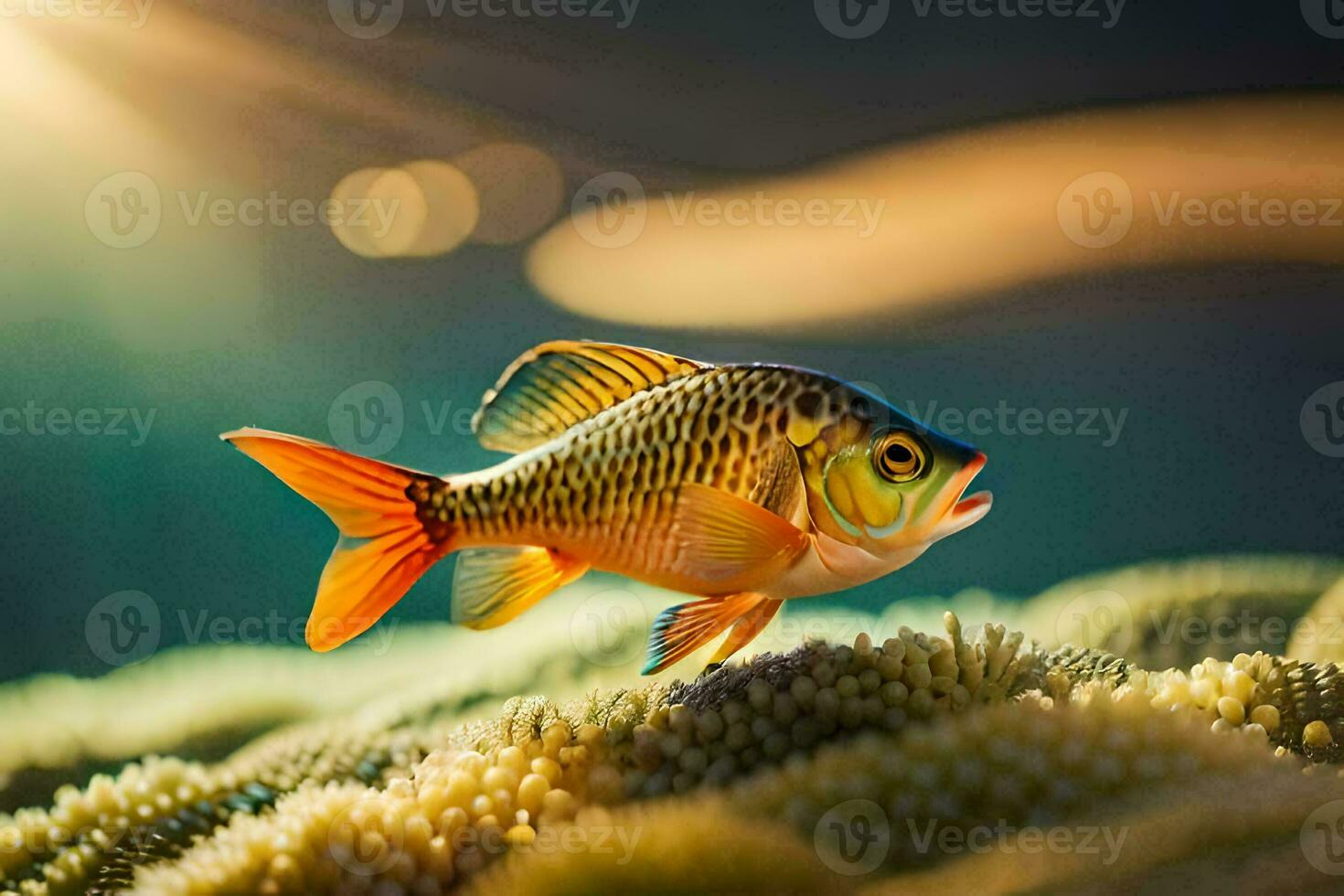 a fish is standing on top of a coral reef. AI-Generated photo