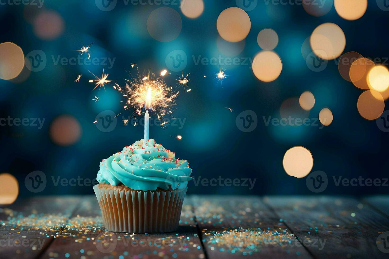 Photo birthday cupcake with candel sparkle background generative ai