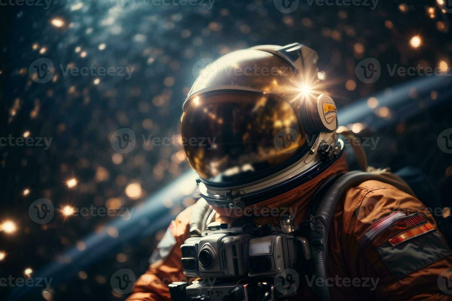 Astronaut spaceman in outer space. Close up. Science fiction theme. AI generative photo