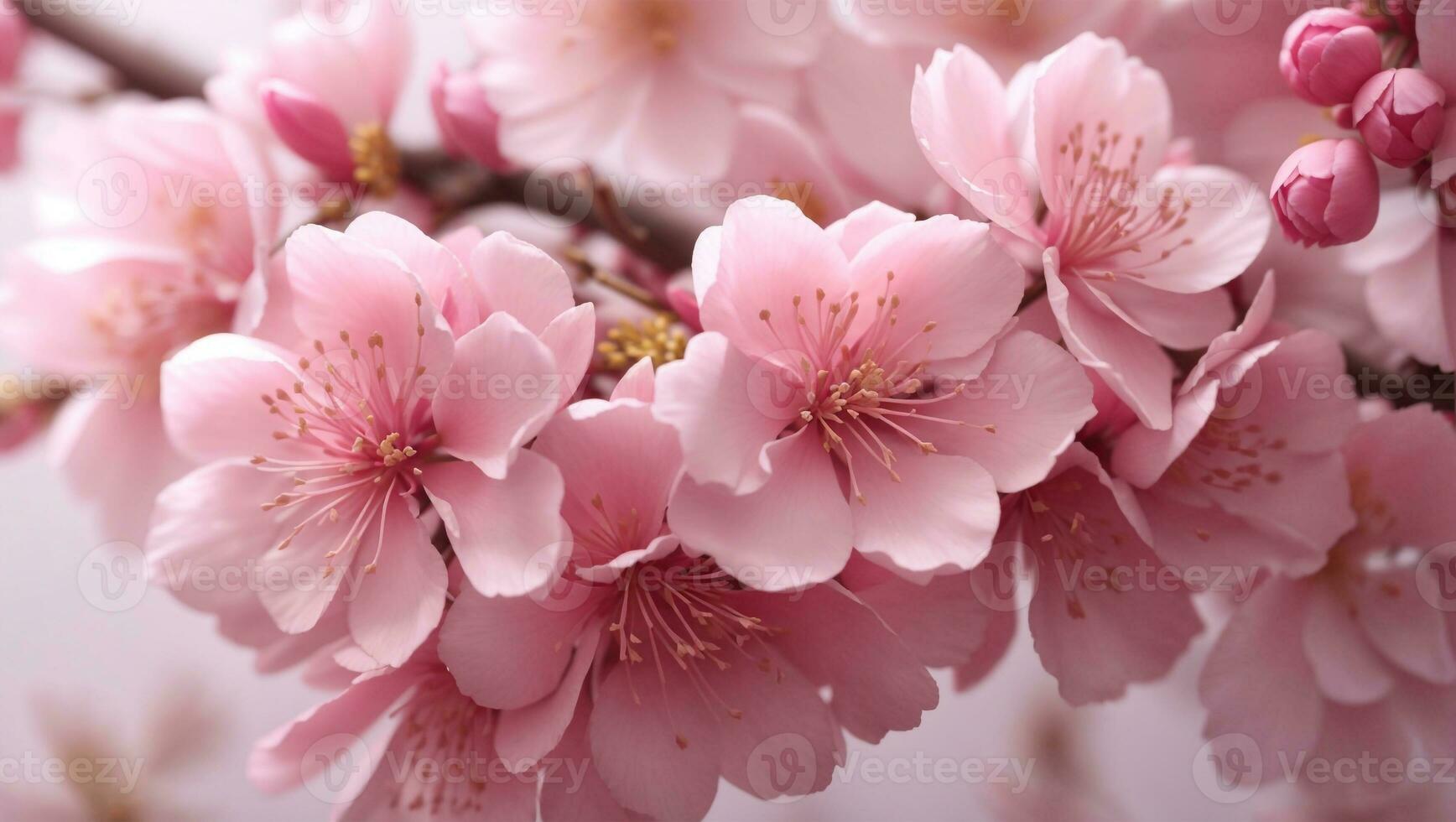Sakura flower. Cherry blossom close up. Springtime floral background. AI generative photo
