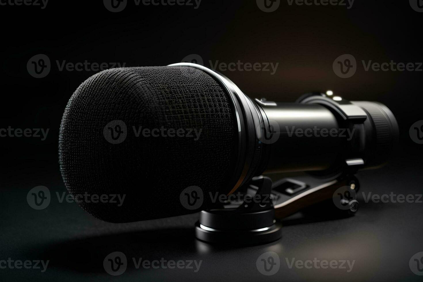 Professional condenser microphone on a black background. AI GENERATIVE photo
