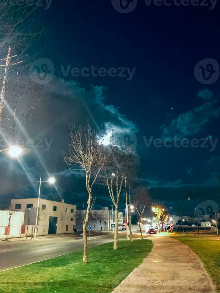 View of a walkway at night photo