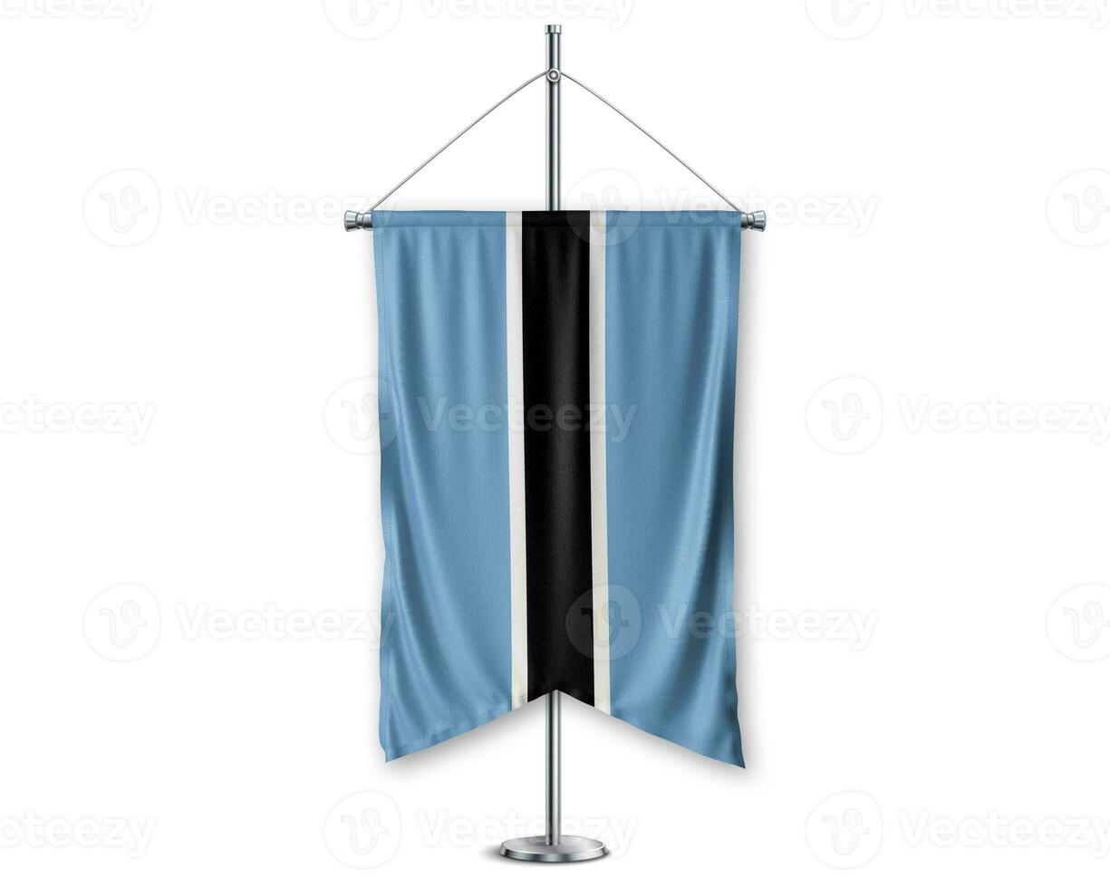Botswana up pennants 3D flags on pole stand support pedestal realistic set and white background. - Image photo