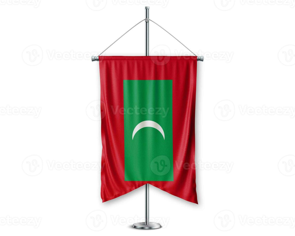 Nakduves up pennants 3D flags on pole stand support pedestal realistic set and white background. - Image photo