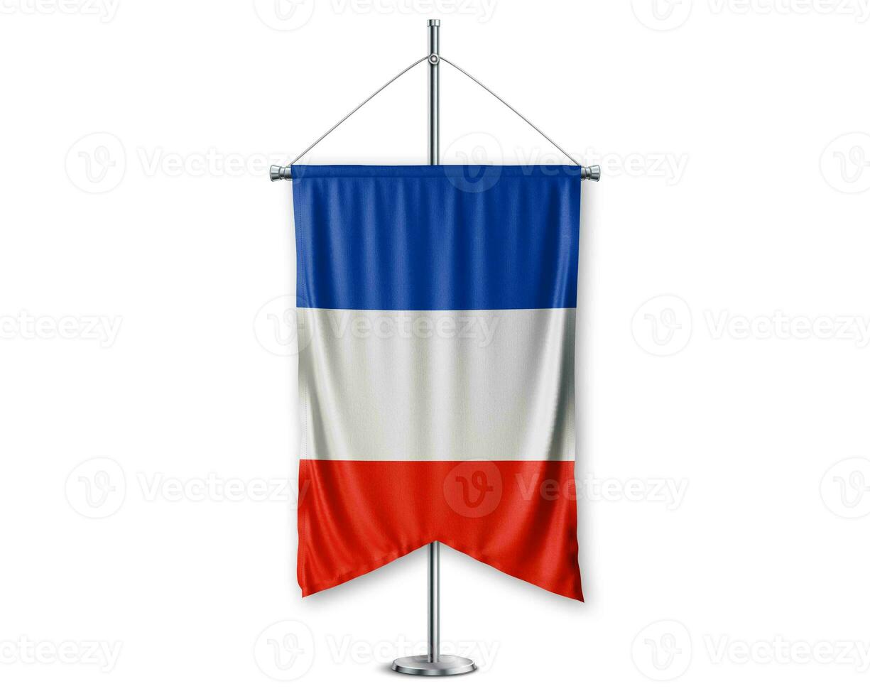 France up pennants 3D flags on pole stand support pedestal realistic set and white background. - Image photo