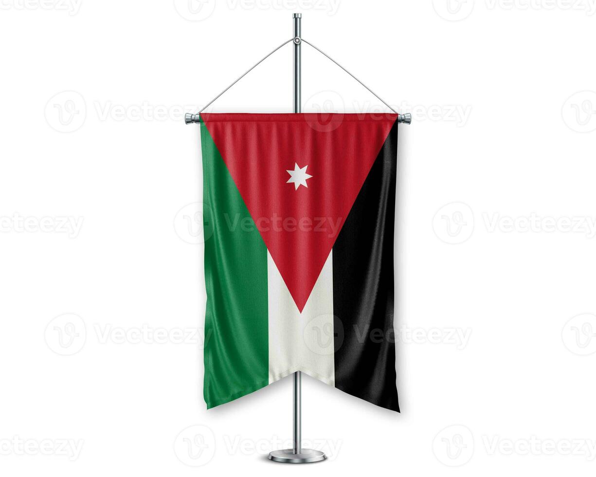 Jordan up pennants 3D flags on pole stand support pedestal realistic set and white background. - Image photo