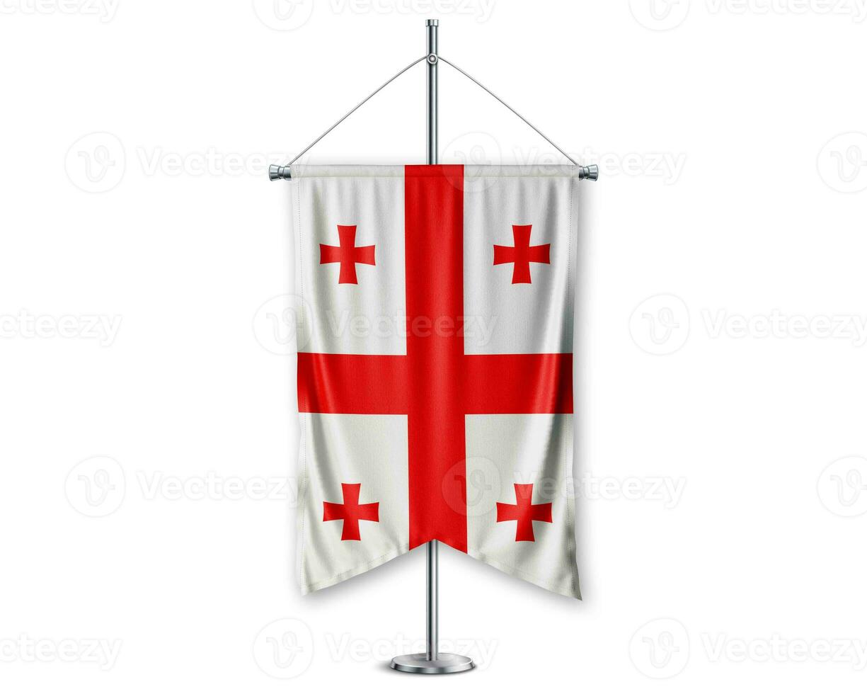 Georgia up pennants 3D flags on pole stand support pedestal realistic set and white background. - Image photo