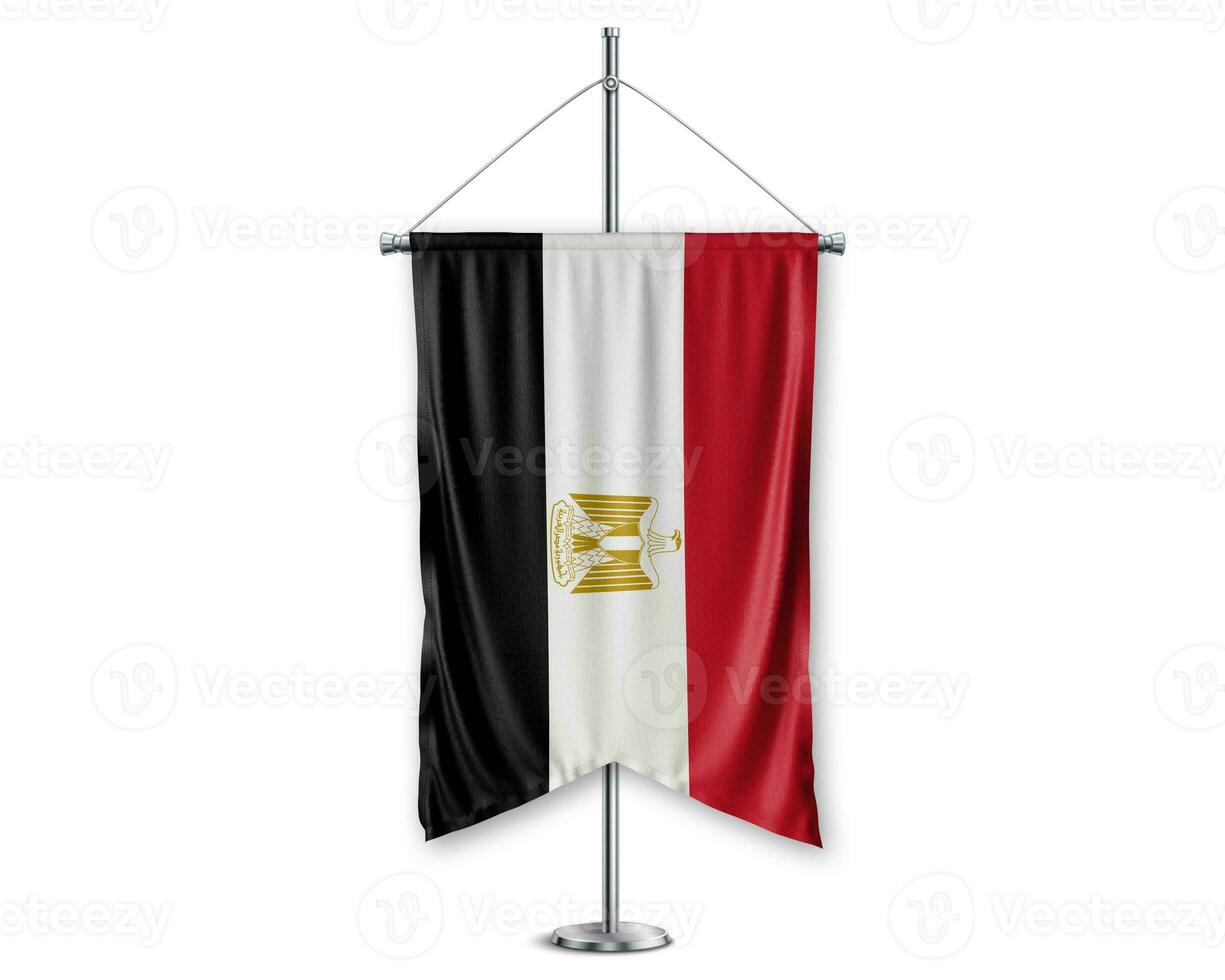 Egypt up pennants 3D flags on pole stand support pedestal realistic set and white background. - Image photo
