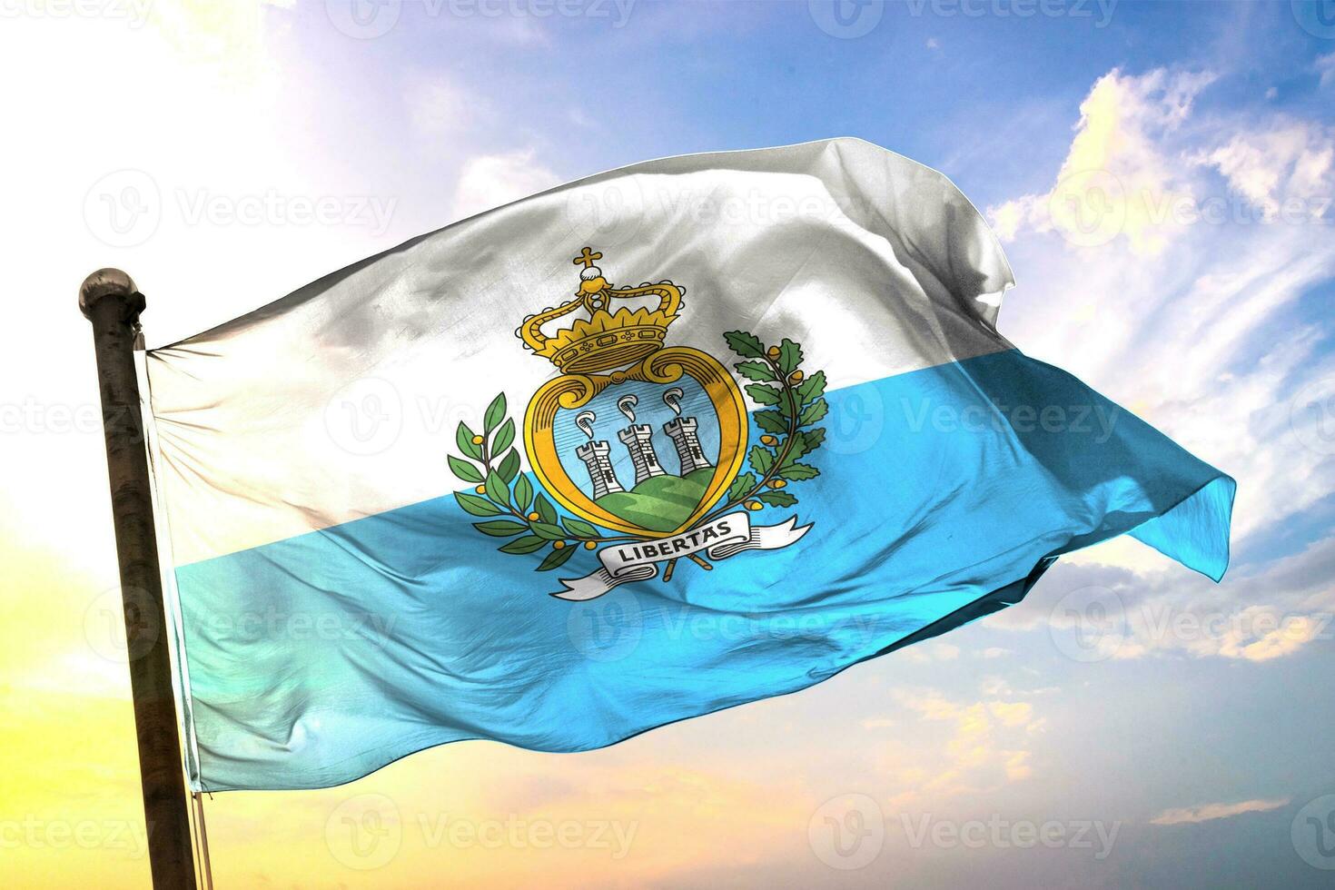 San-Marino 3D rendering flag waving isolated sky and cloud background photo