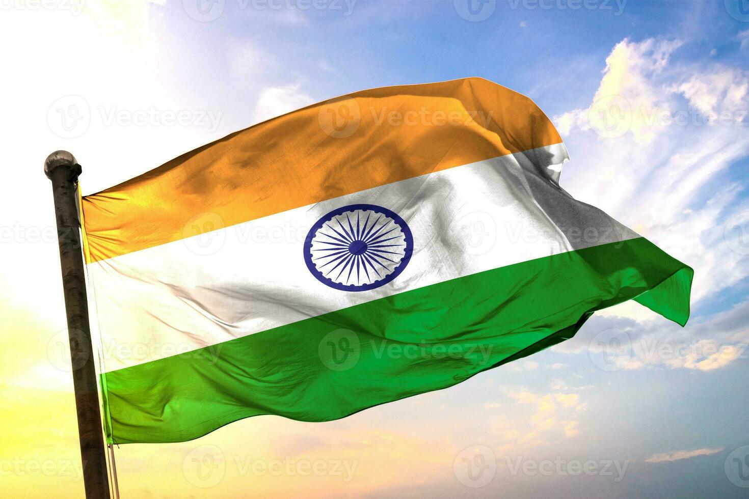 India 3D rendering flag waving isolated sky and cloud background photo