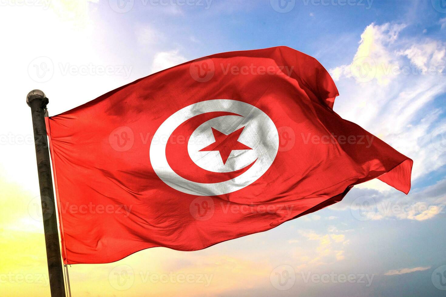 Tunisia 3D rendering flag waving isolated sky and cloud background photo