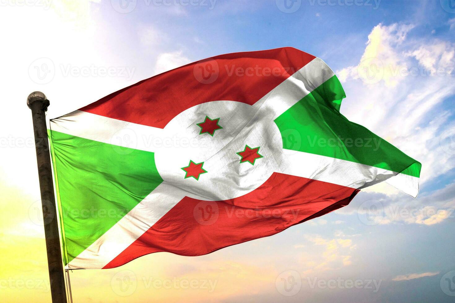 Burundi 3D rendering flag waving isolated sky and cloud background photo
