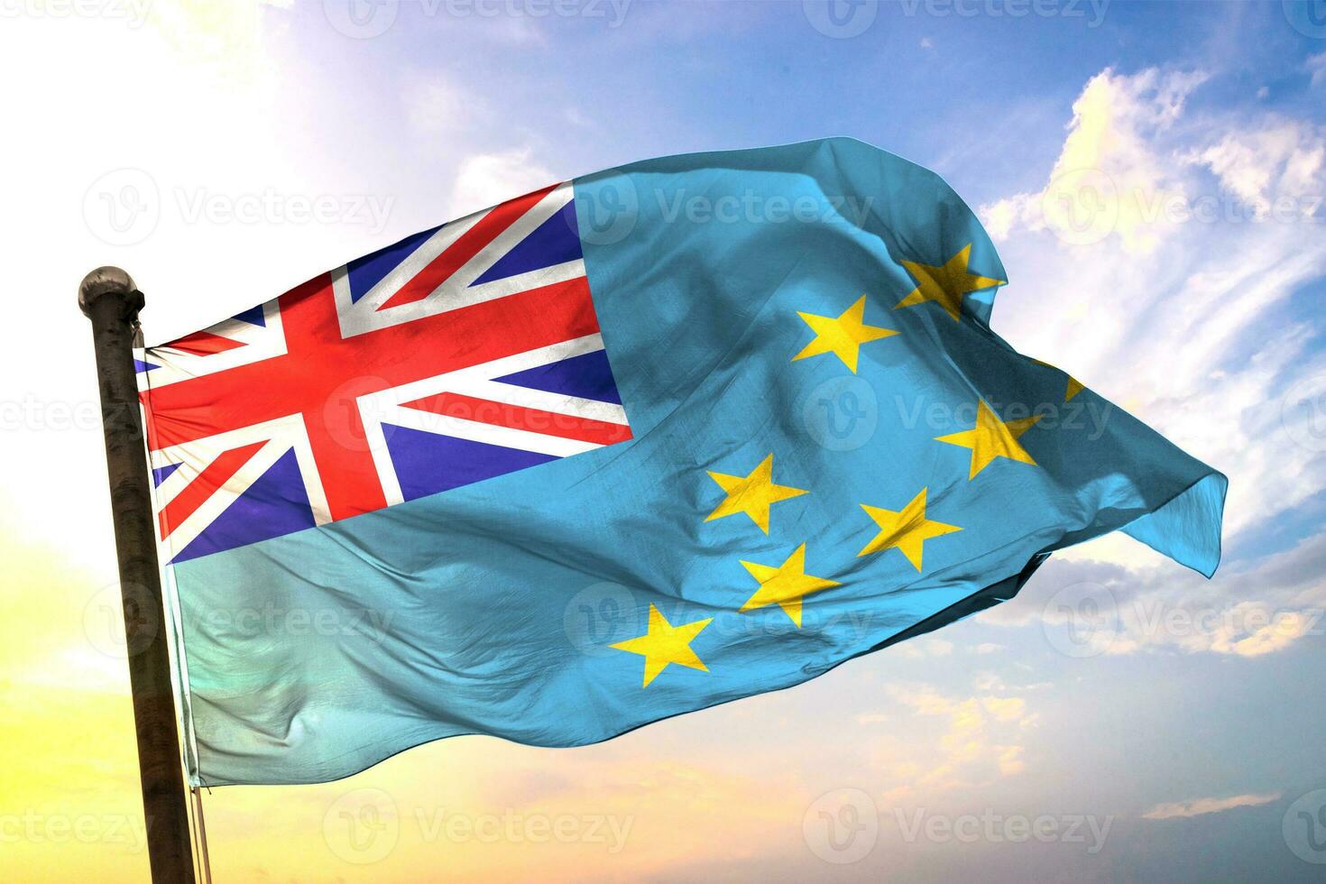 Tuvalu 3D rendering flag waving isolated sky and cloud background photo