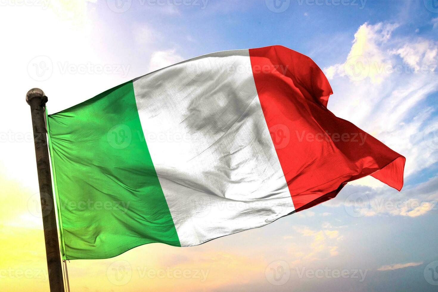 Italy 3D rendering flag waving isolated sky and cloud background photo