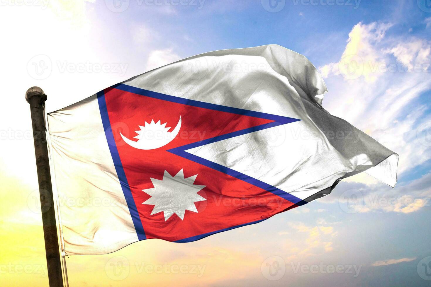 Nepal 3D rendering flag waving isolated sky and cloud background photo