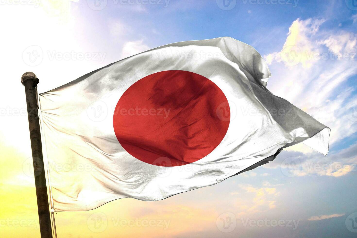 Japan 3D rendering flag waving isolated sky and cloud background photo