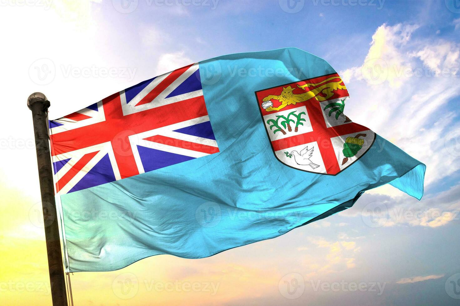 Fiji 3D rendering flag waving isolated sky and cloud background photo