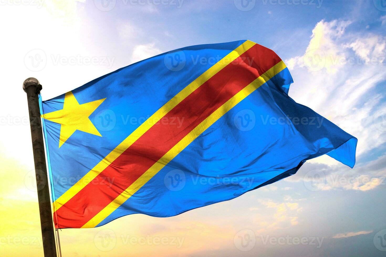 File Democratic-Republic 3D rendering flag waving isolated sky and cloud background photo