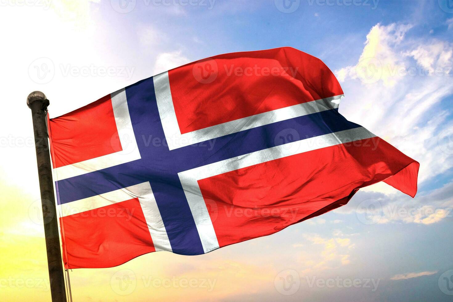 Norway 3D rendering flag waving isolated sky and cloud background photo