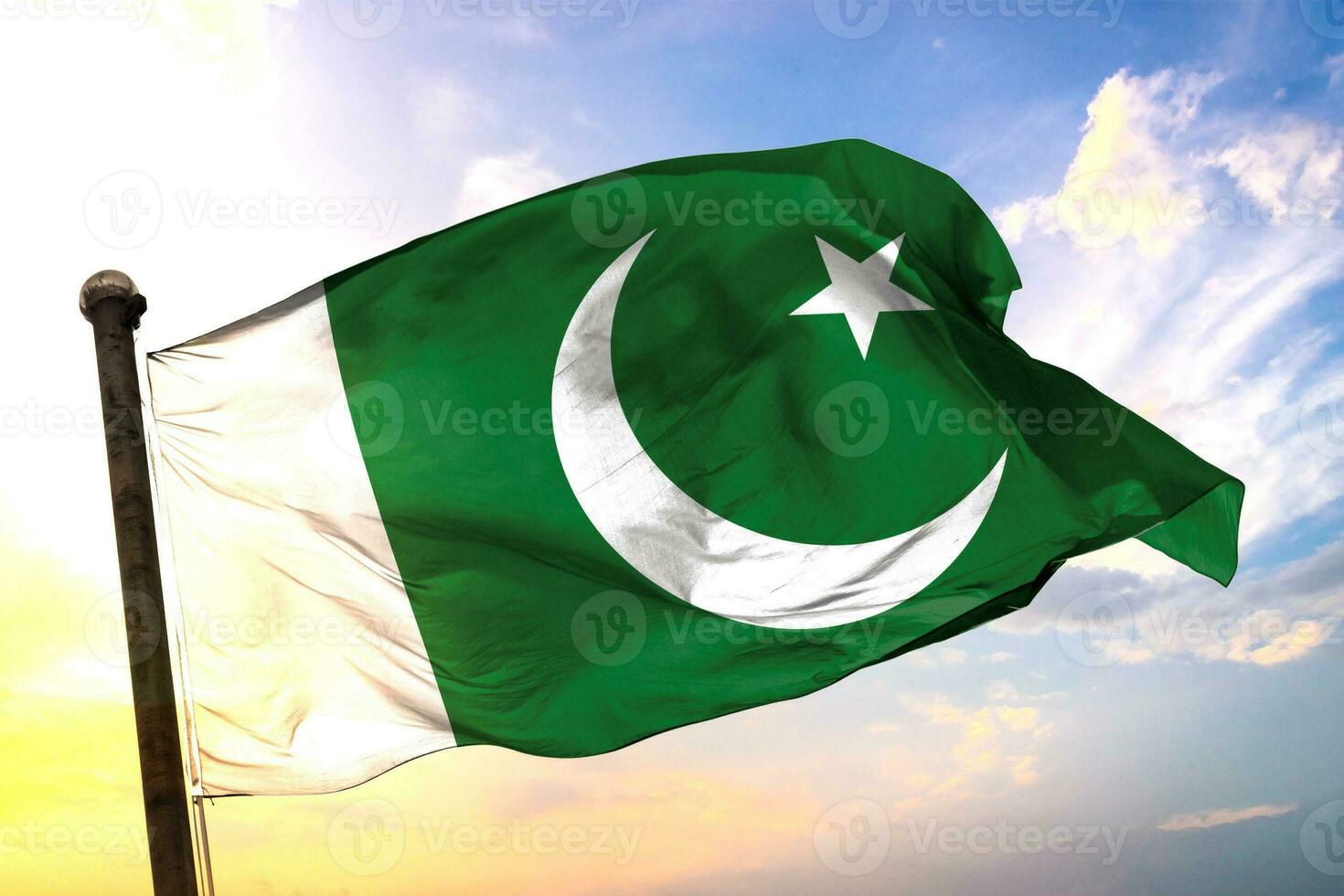 Pakistan 3D rendering flag waving isolated sky and cloud background photo