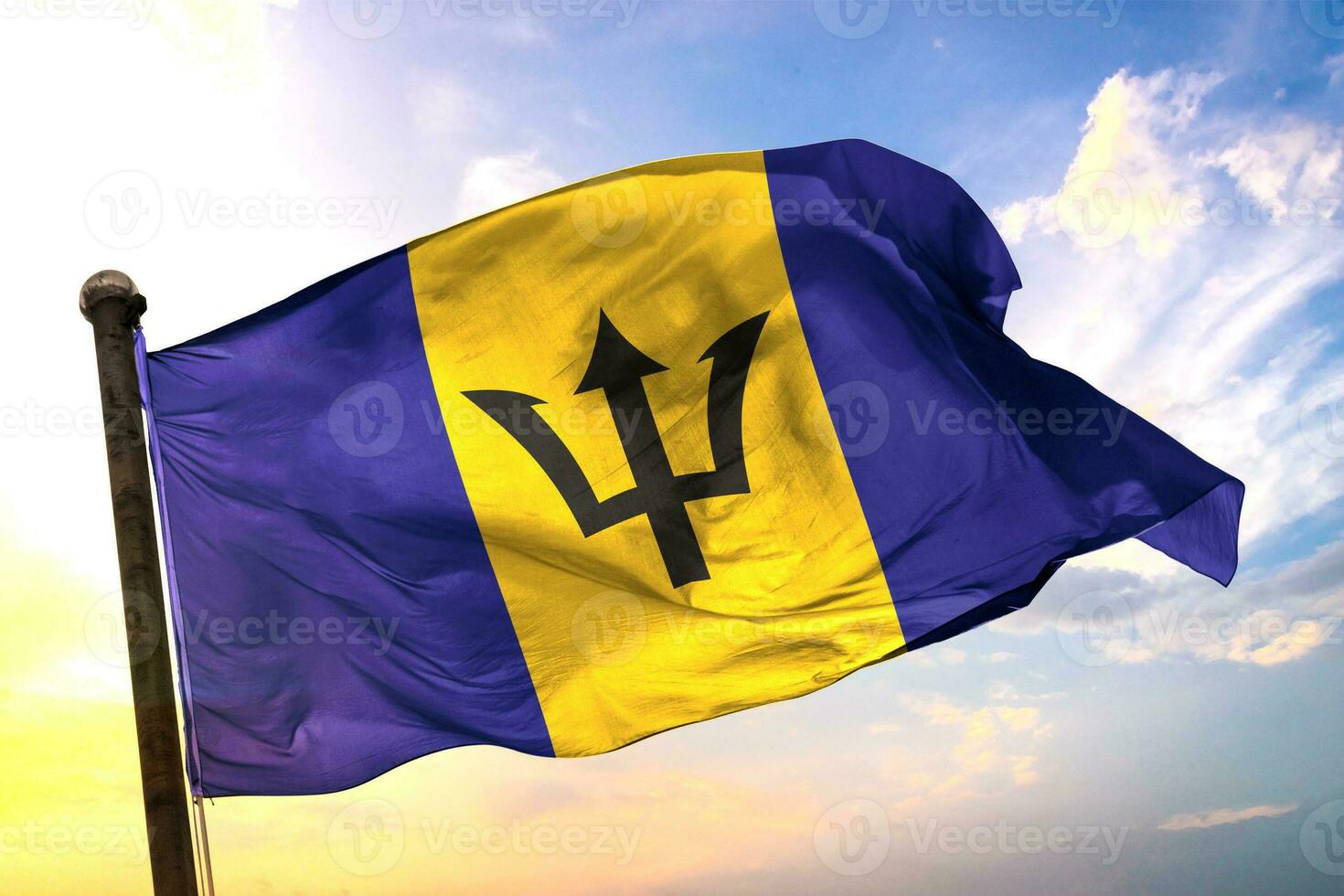Barbados 3D rendering flag waving isolated sky and cloud background photo
