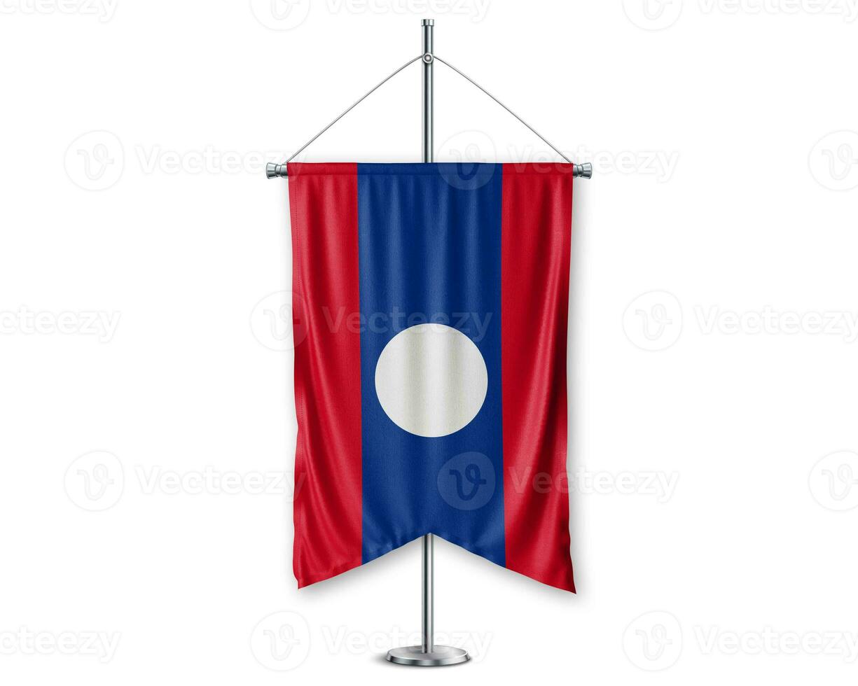 Loas up pennants 3D flags on pole stand support pedestal realistic set and white background. - Image photo