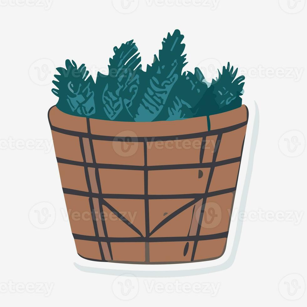 Pine tree in basket doodle icon, illustration. photo