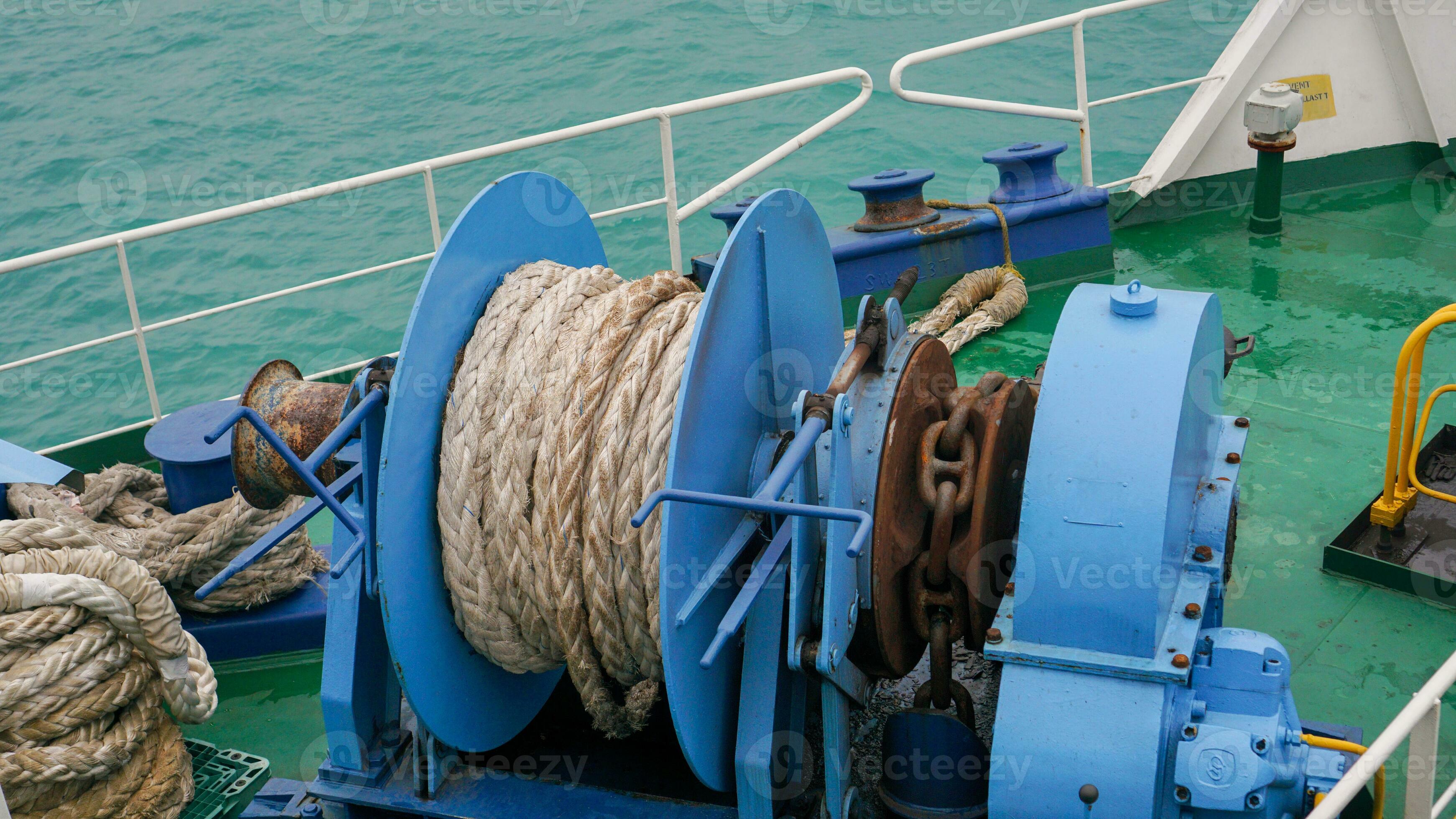 Mooring rope on soil, equipment on boat for parking in the port, naval rope  white color on coil. 31962349 Stock Photo at Vecteezy