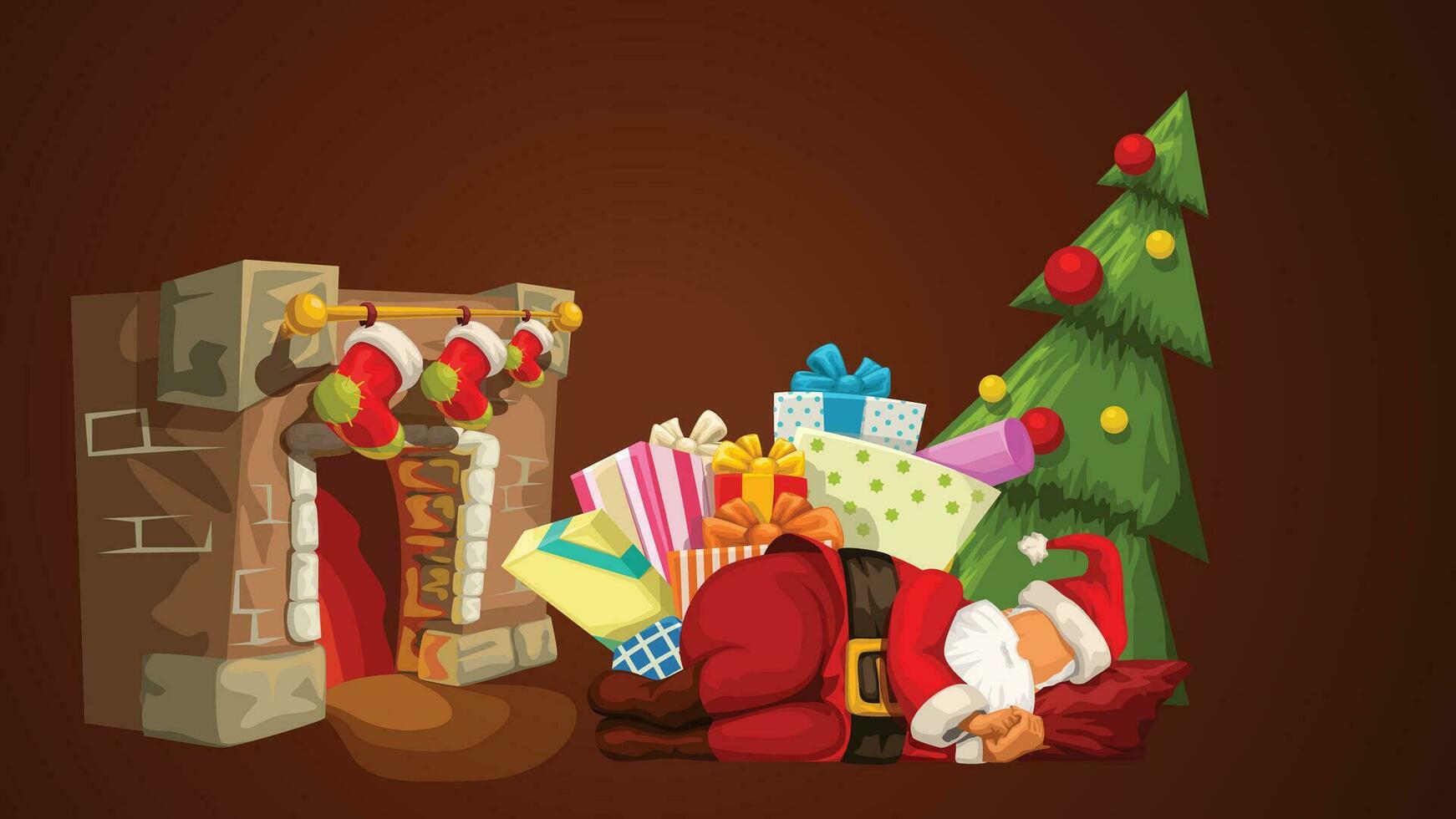 sleeping santa near fireplace vector