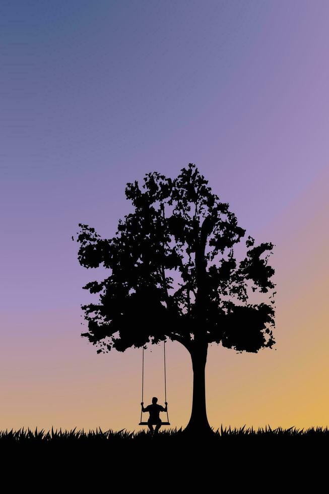 silhouette on swing at sunset vector