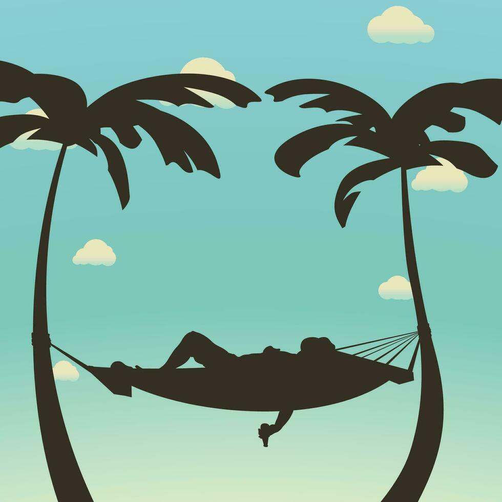 relax in hammock silhouette vector