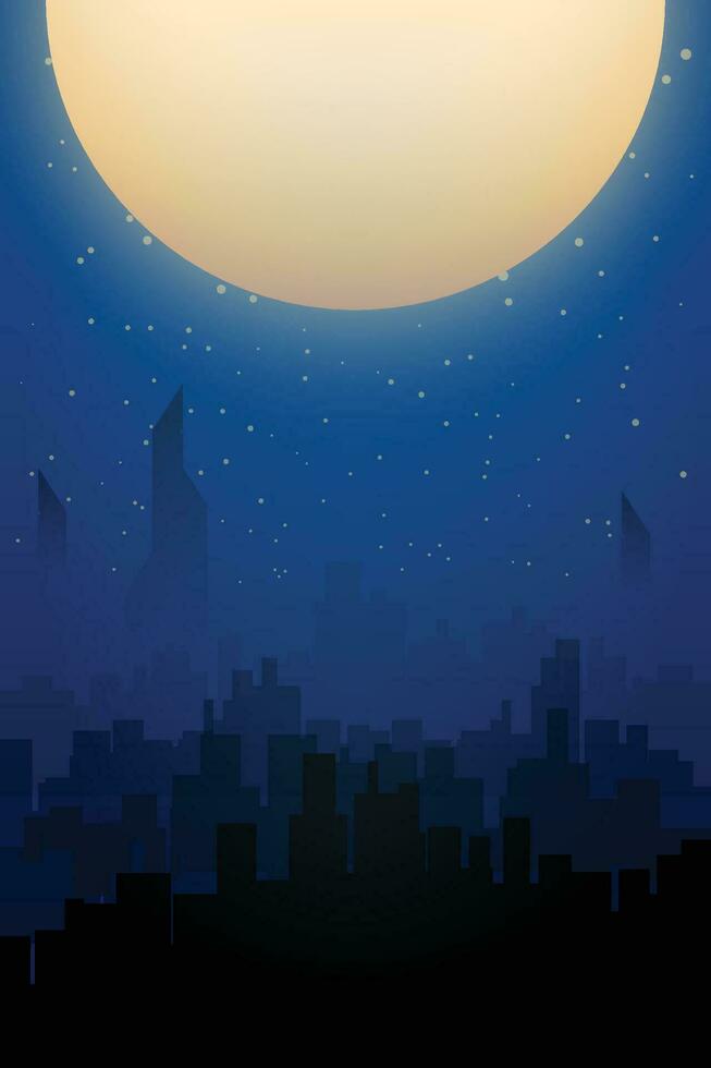 city and moon vector