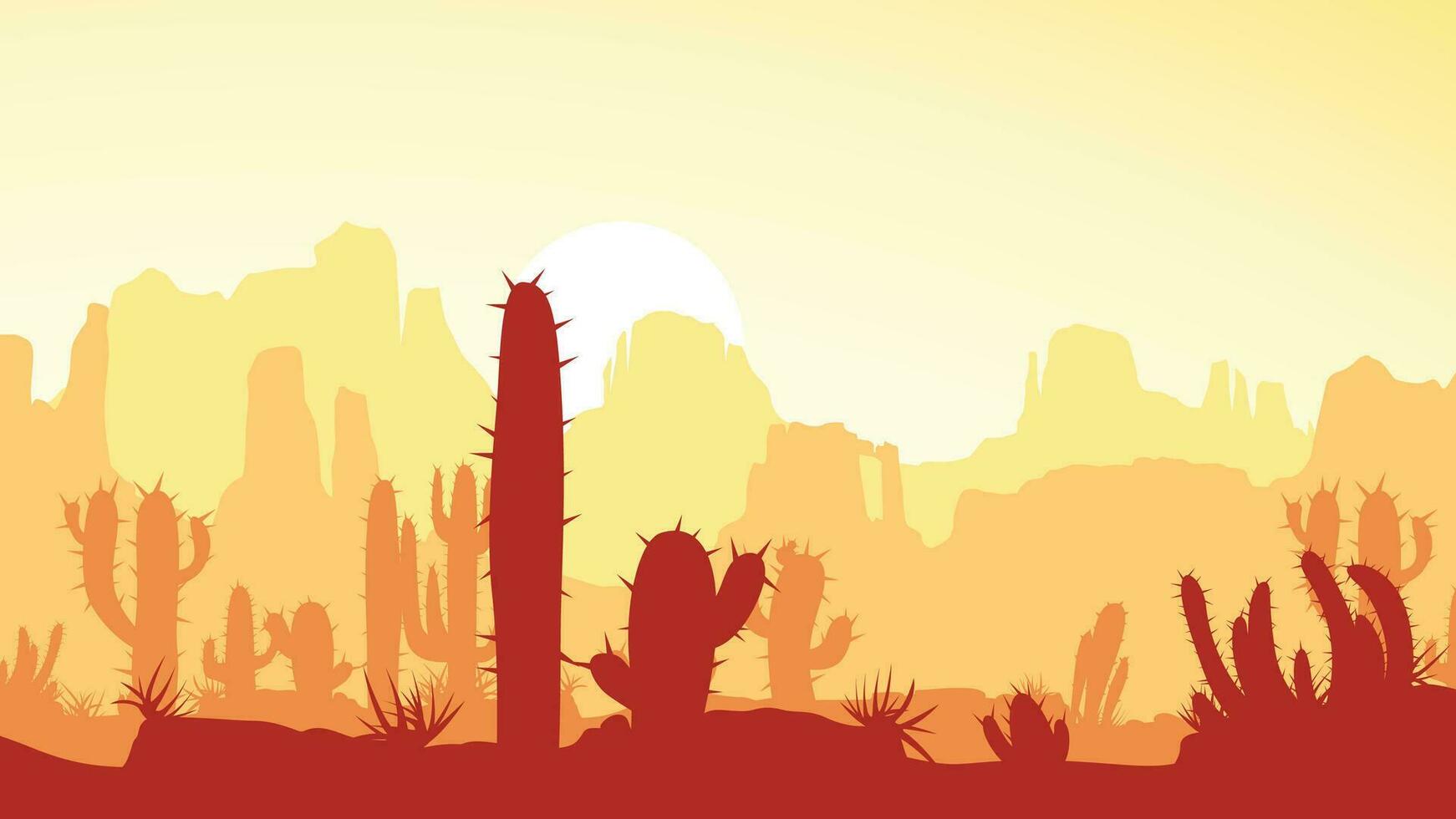 Desierto con cactus a puesta de sol vector