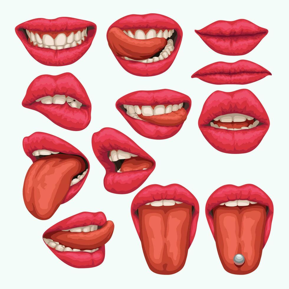 woman mouth set isolated vector