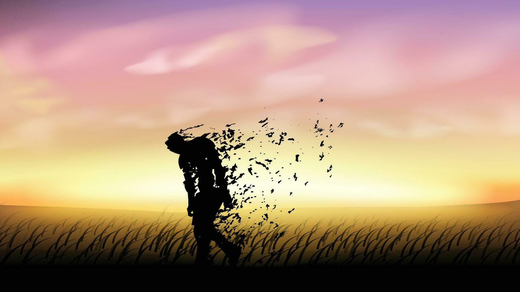 zombie walking at sunset vector