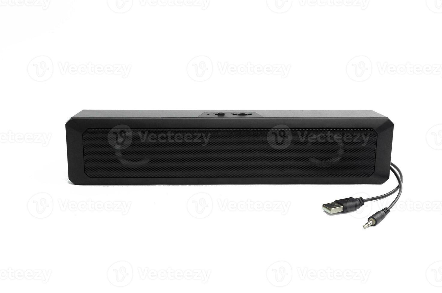 Isolated black rectangle RGB usb loudspeaker on white background photo