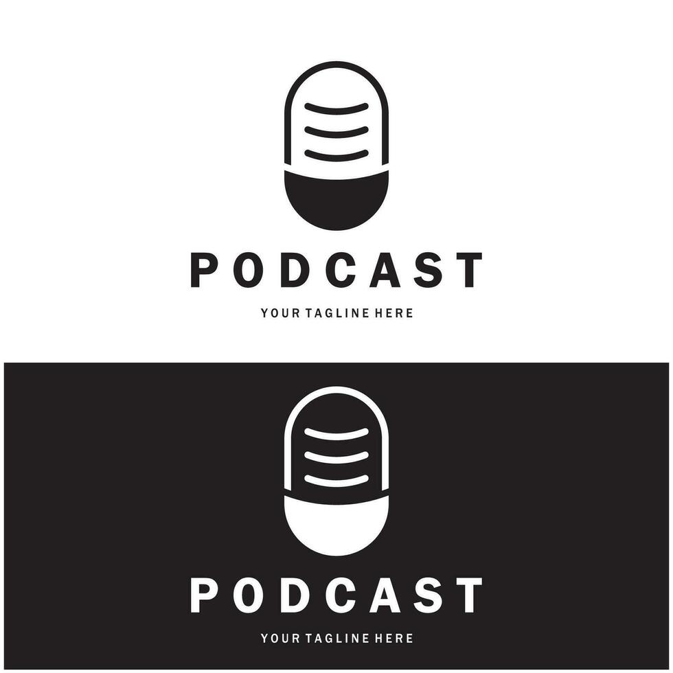 podcast logo with microphone and earphone audio, radio waves. for studio, talk show, chat, information sharing, interview, multimedia and web. vector