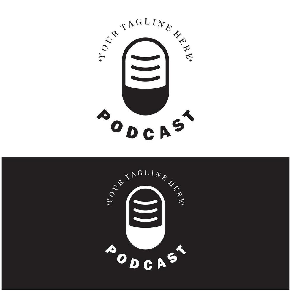 podcast logo with microphone and earphone audio, radio waves. for studio, talk show, chat, information sharing, interview, multimedia and web. vector