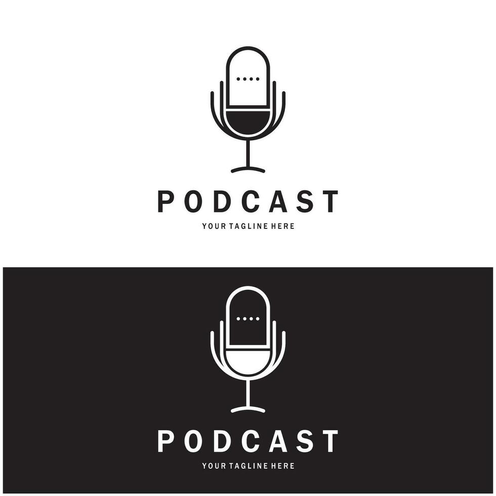 podcast logo with microphone and earphone audio, radio waves. for studio, talk show, chat, information sharing, interview, multimedia and web. vector