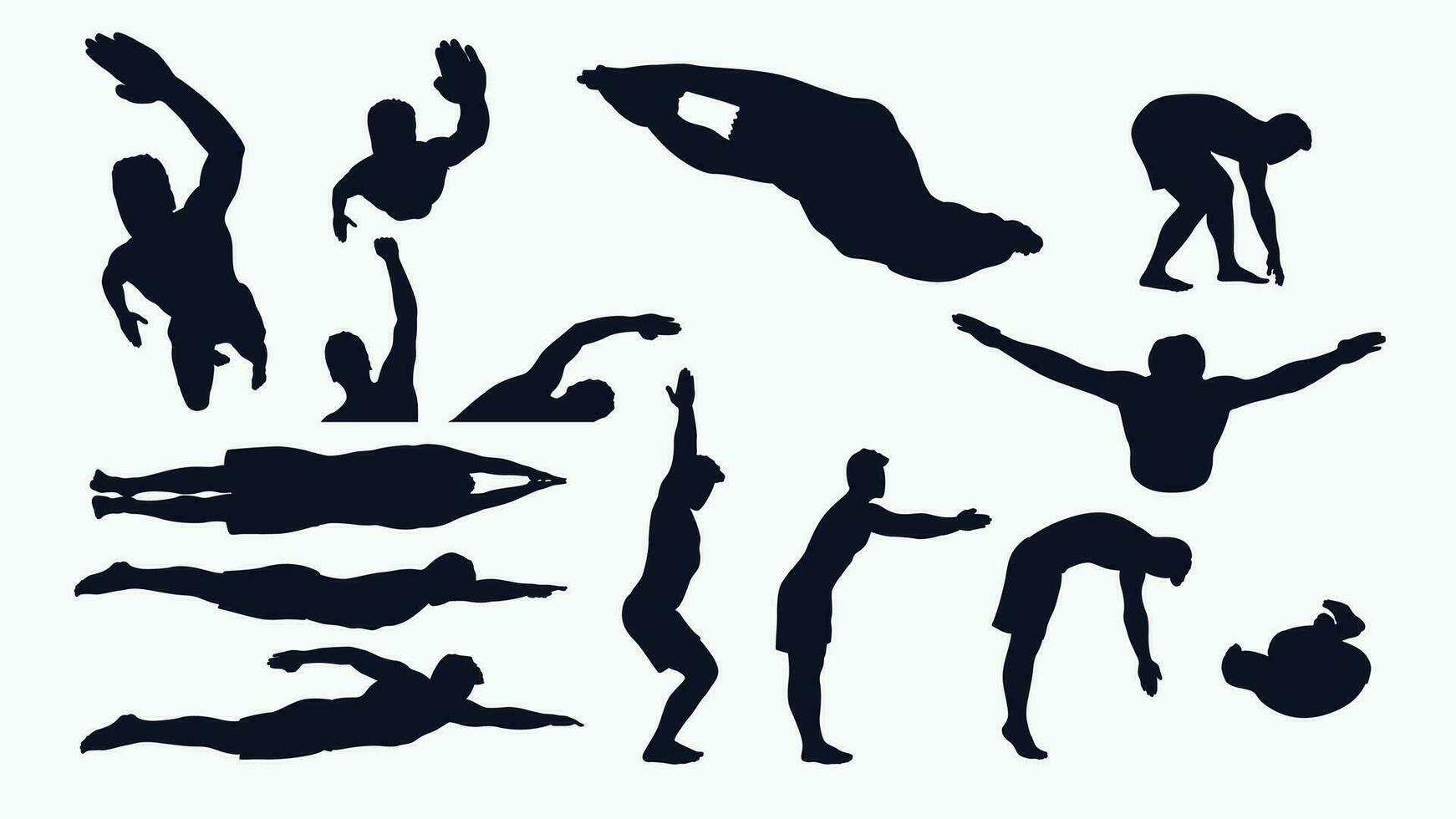swimming male silhouette set vector
