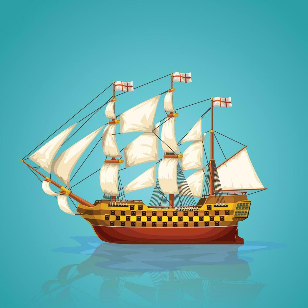 old ship on blue vector