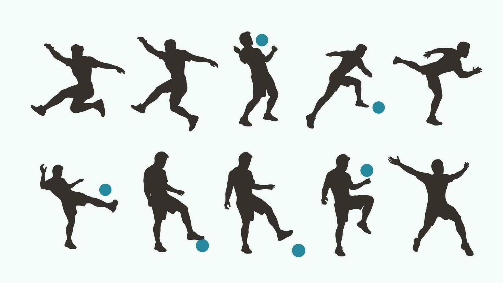 soccer player silhouette set vector