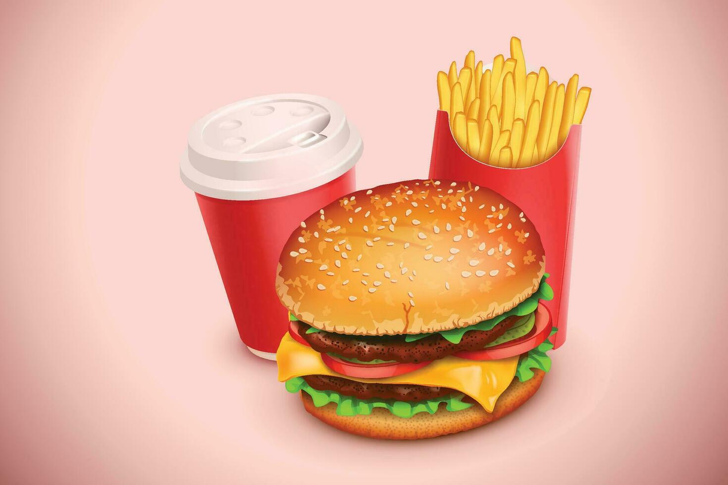 hamburger fries drink set vector