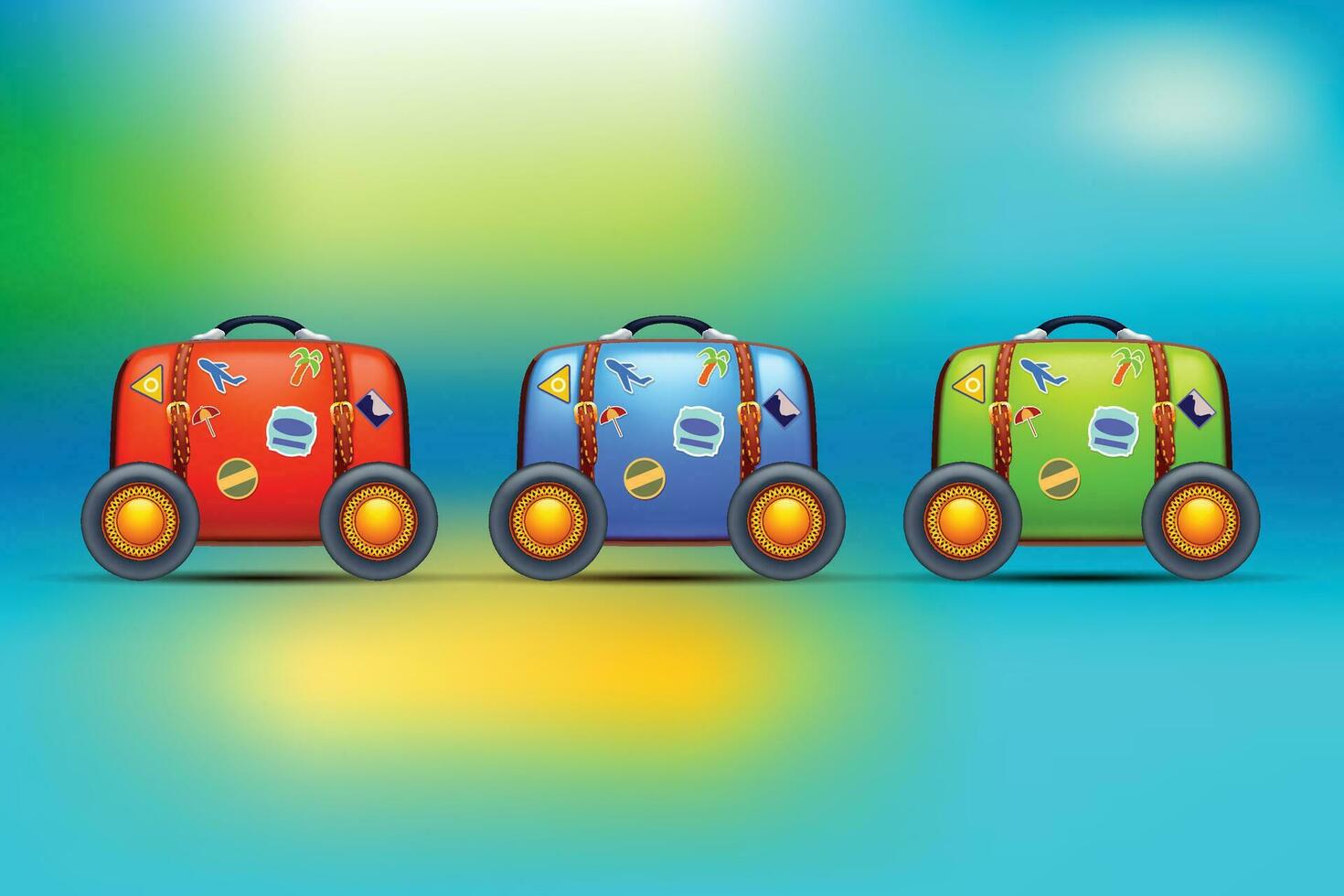 three suitcases with wheels vector