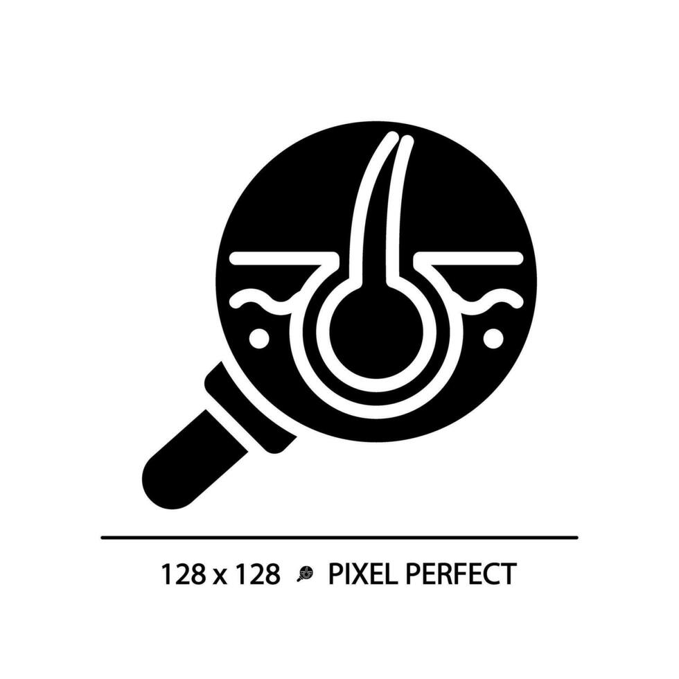 2d píxel Perfecto aumentador folículo glifo estilo icono, aislado vector, cuidado del cabello sencillo negro silueta ilustración. vector
