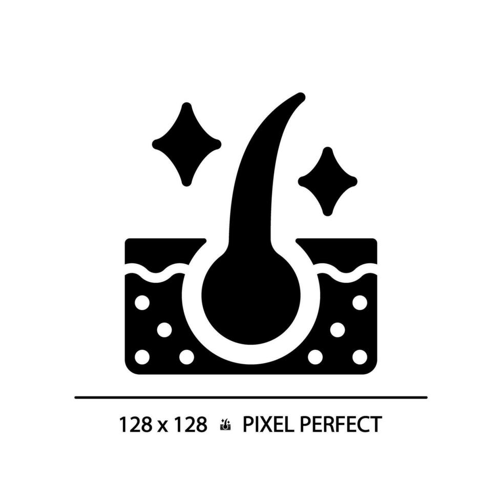 2d píxel Perfecto brillante pelo glifo estilo icono, aislado vector, cuidado del cabello sencillo negro silueta ilustración. vector
